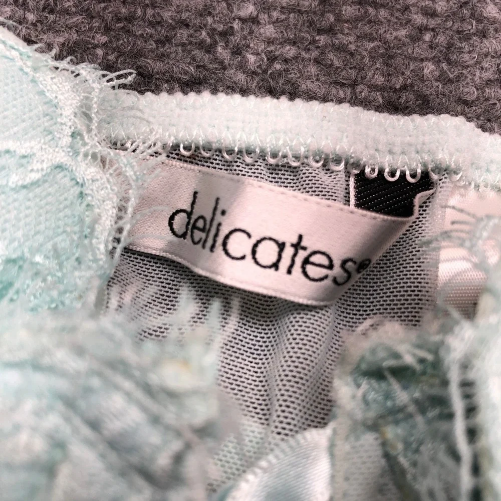 Delicates Aqua Mint Sorbet Lace Mesh Babydoll Lingerie Set with Thong Small NWT